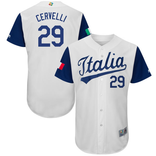 customized Men Italy Baseball Francisco #29 Cervelli Majestic White 2017 World Baseball Classic Authentic Jersey->->MLB Jersey